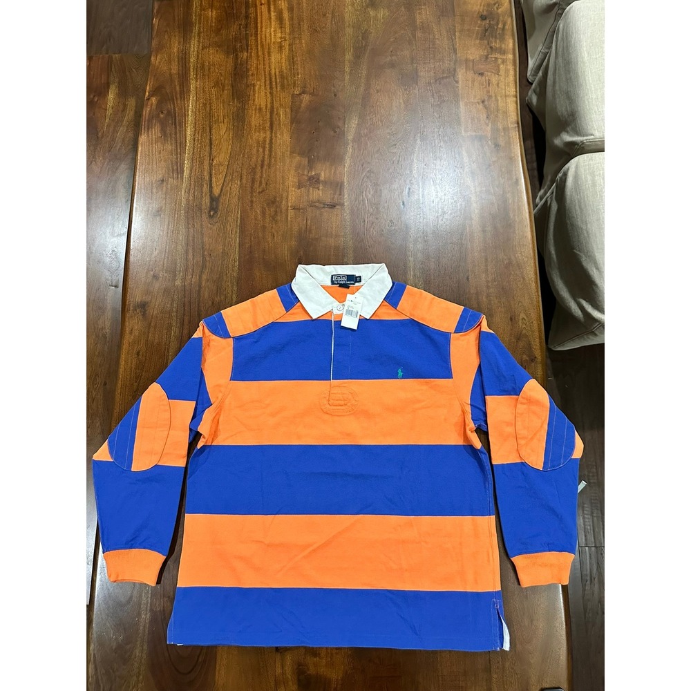 Polo Ralph Lauren Striped Rugby Shirt Orange Blue Elbow Patches Size 1X Big NWT